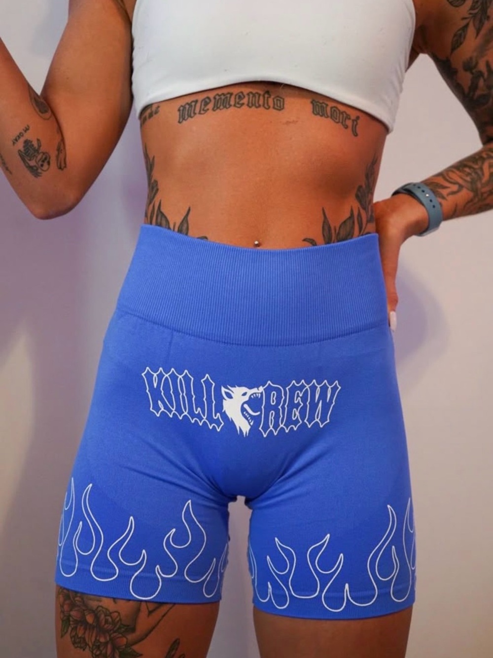 Kill Crew Royal Blue Seamless Flames Biker Shorts High Rise Gym